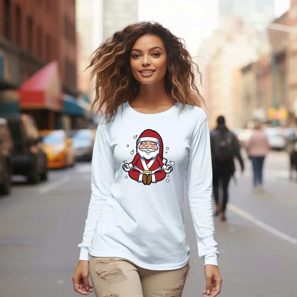 Santa Doing Yoga Meditate Long Sleeve Shirt Christmas Funny Santa Claus Shirts