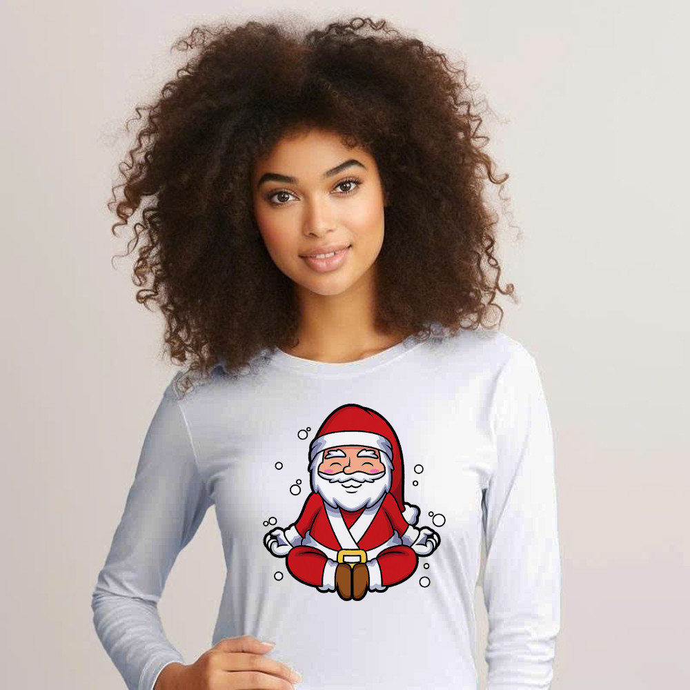 Santa Doing Yoga Meditate Long Sleeve Shirt Christmas Funny Santa Claus Shirts