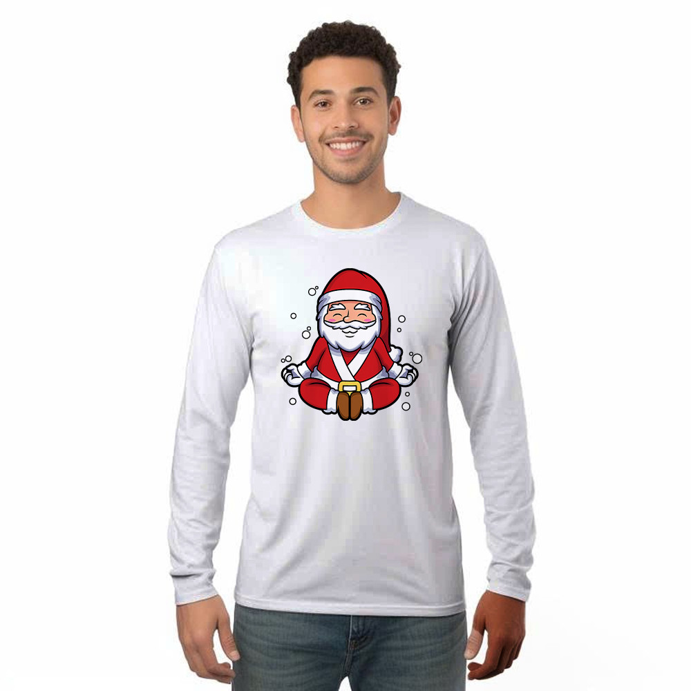 Santa Doing Yoga Meditate Long Sleeve Shirt Christmas Funny Santa Claus Shirts