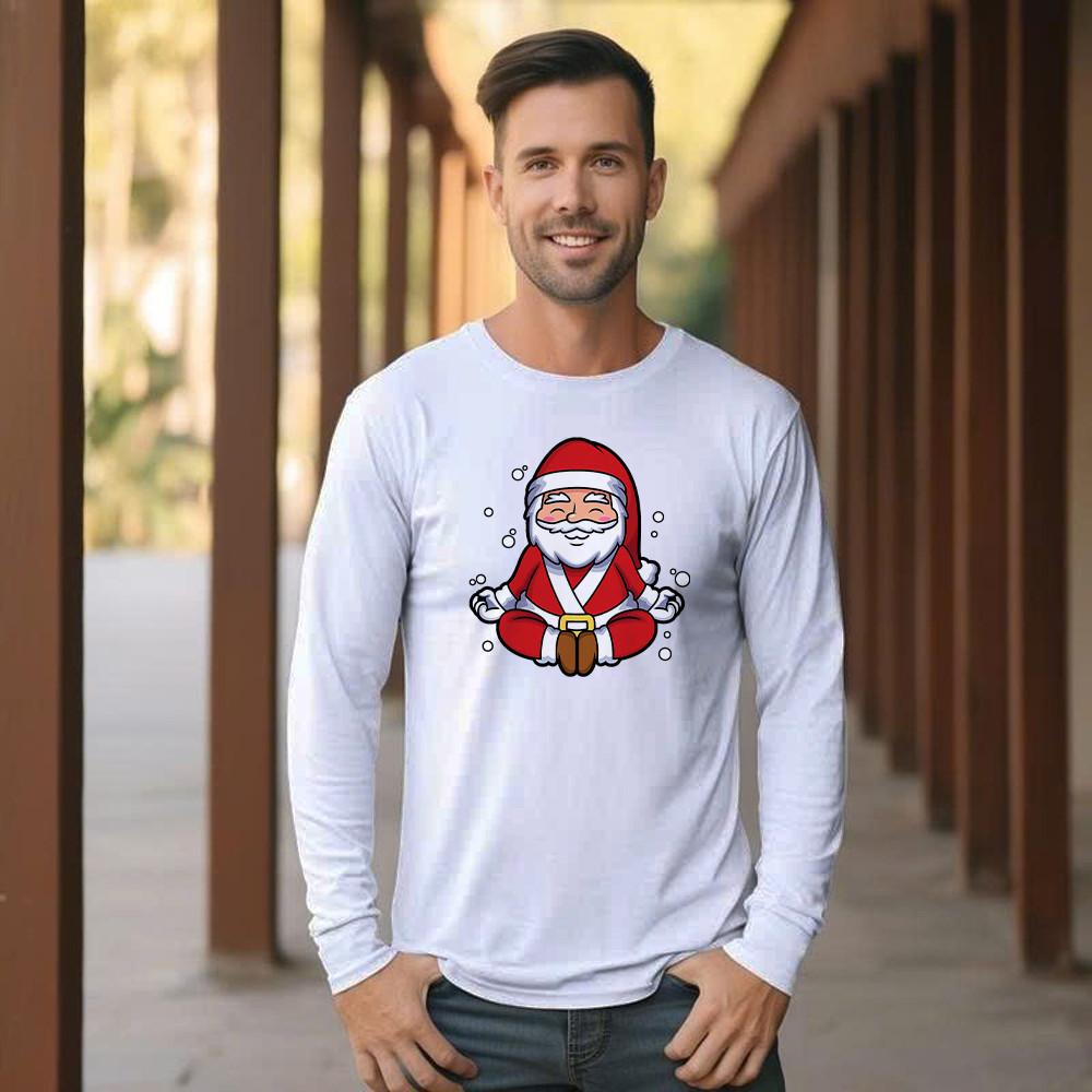 Santa Doing Yoga Meditate Long Sleeve Shirt Christmas Funny Santa Claus Shirts