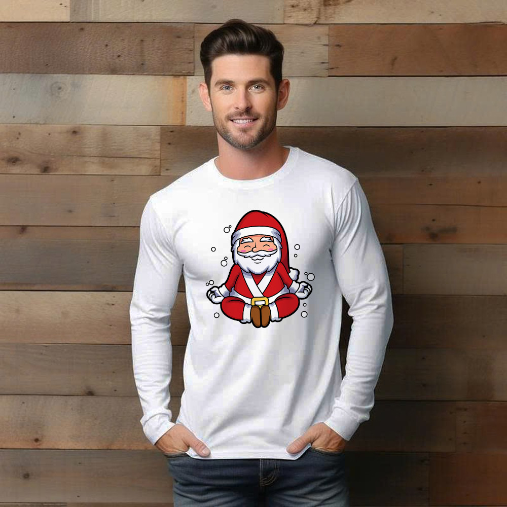 Santa Doing Yoga Meditate Long Sleeve Shirt Christmas Funny Santa Claus Shirts