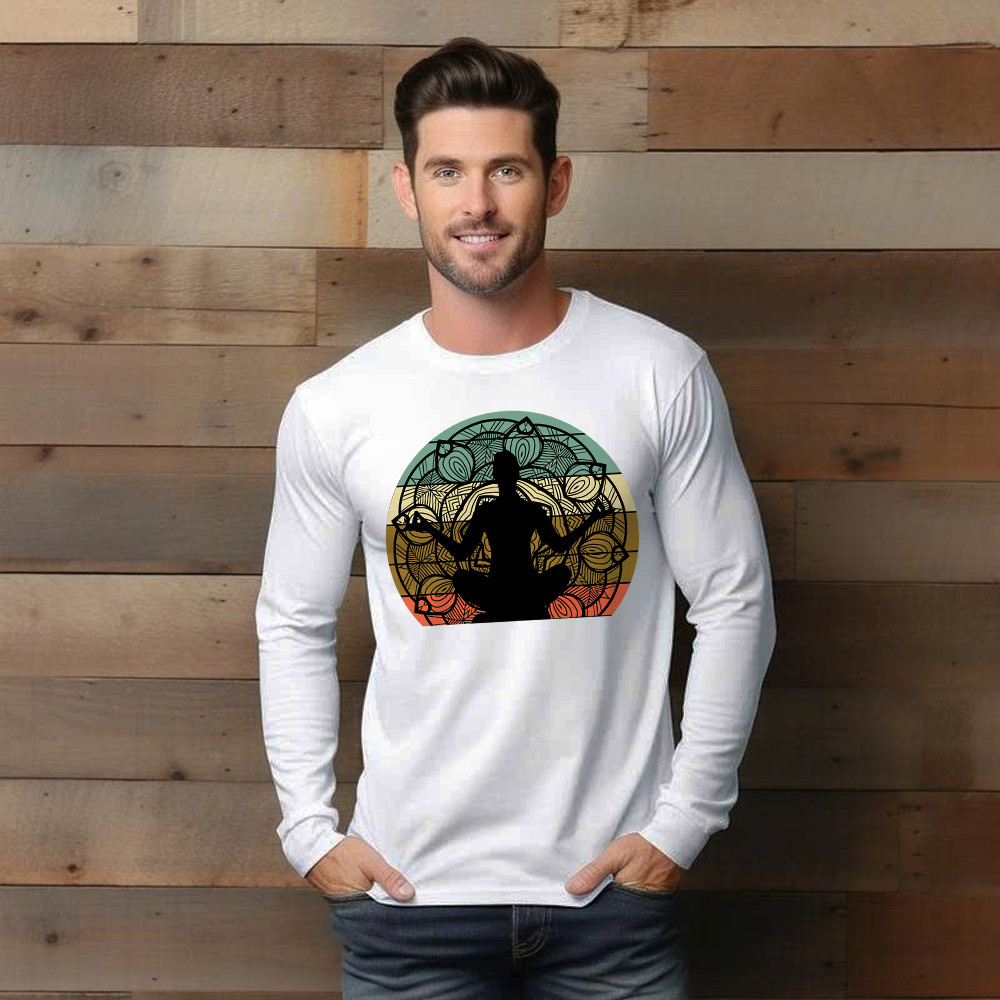 Yoga Mandala Meditation Bikram Hot Vintage Long Sleeve Shirt Mens Yoga Shirt Gift For Him