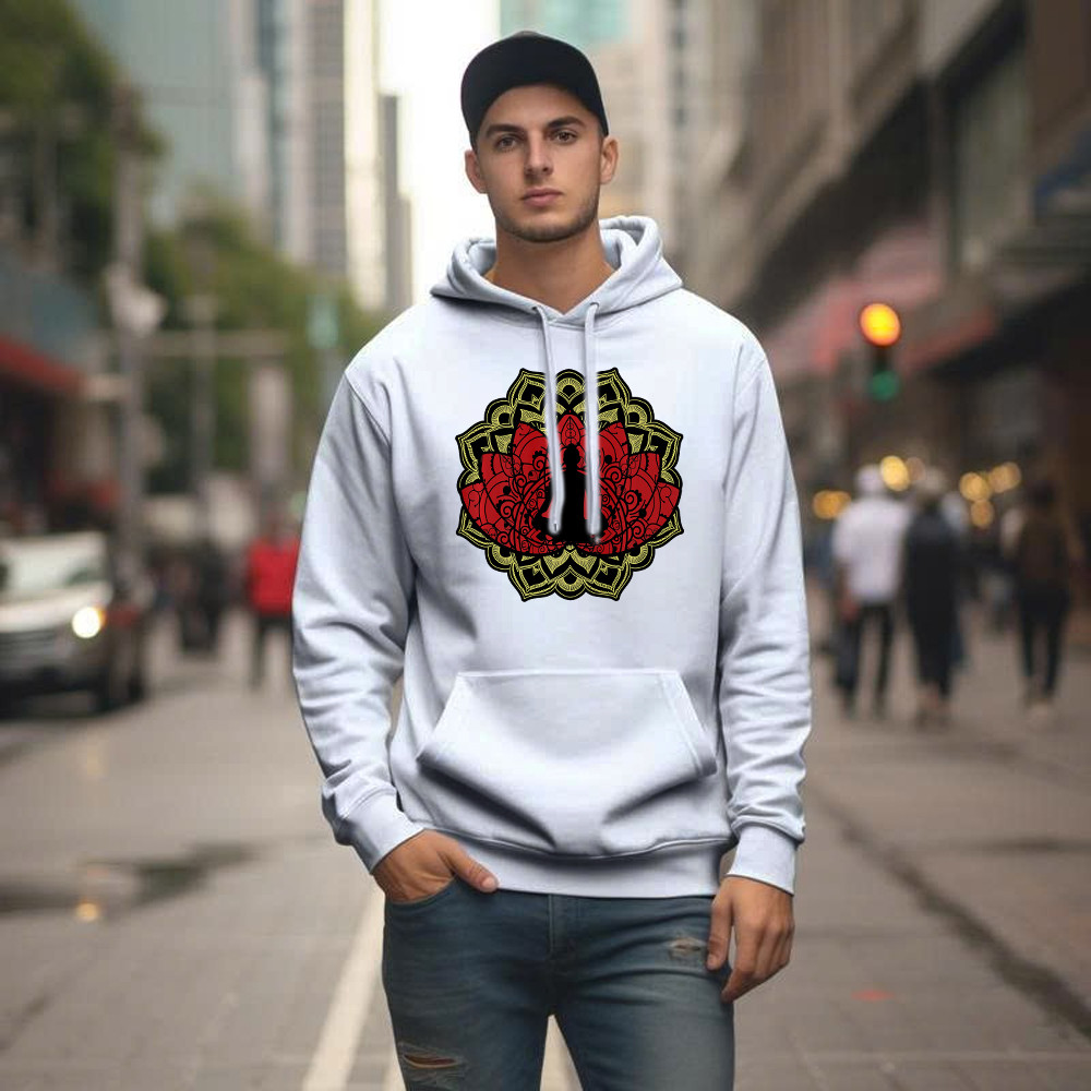 Yoga Red Lotus Flower Meditation Mandala Hoodie Mens Gifts For Yoga Teachers