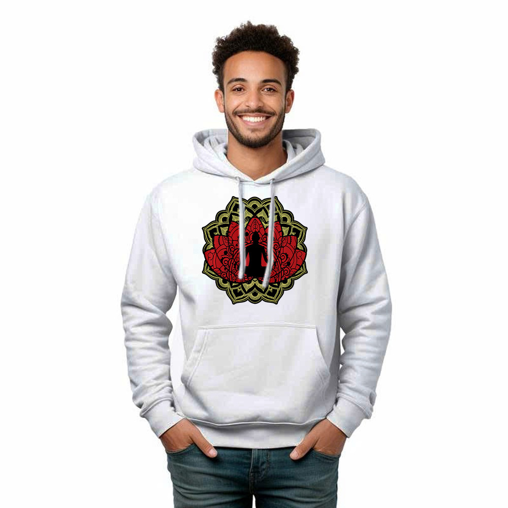 Yoga Red Lotus Flower Meditation Mandala Hoodie Mens Gifts For Yoga Teachers
