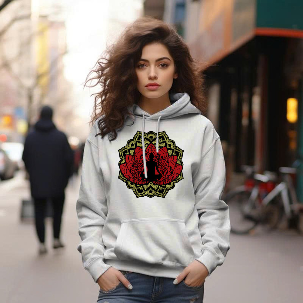 Yoga Red Lotus Flower Meditation Mandala Hoodie Mens Gifts For Yoga Teachers