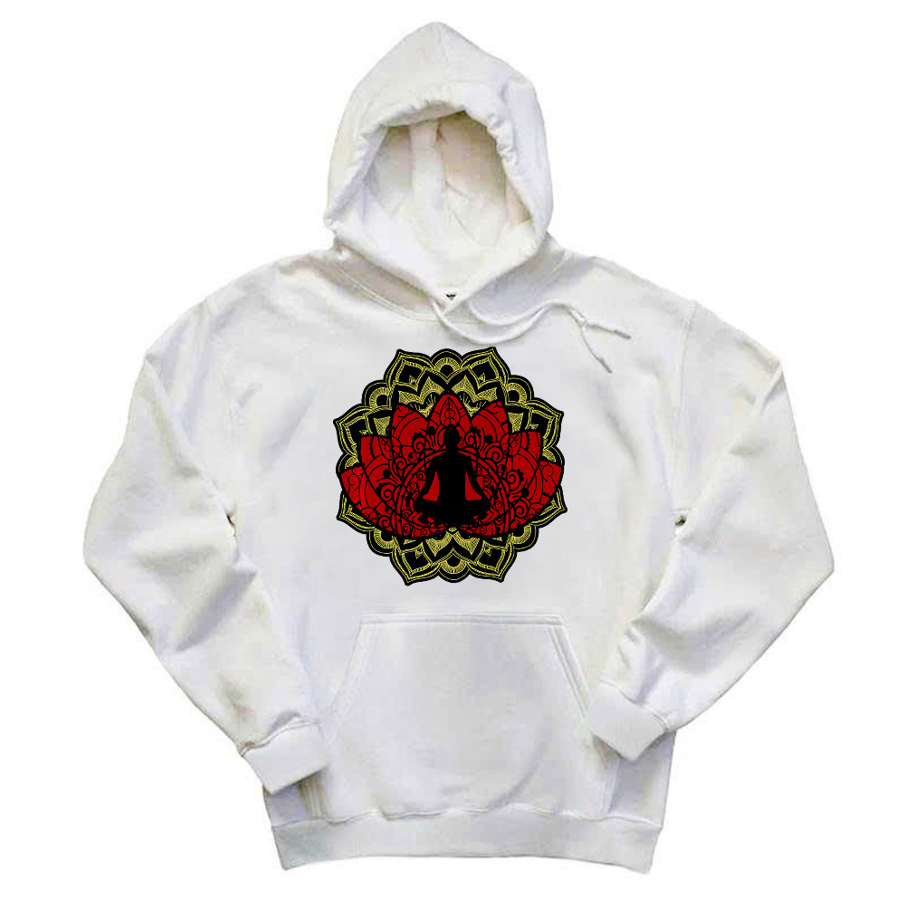 Yoga Red Lotus Flower Meditation Mandala Hoodie Mens Gifts For Yoga Teachers