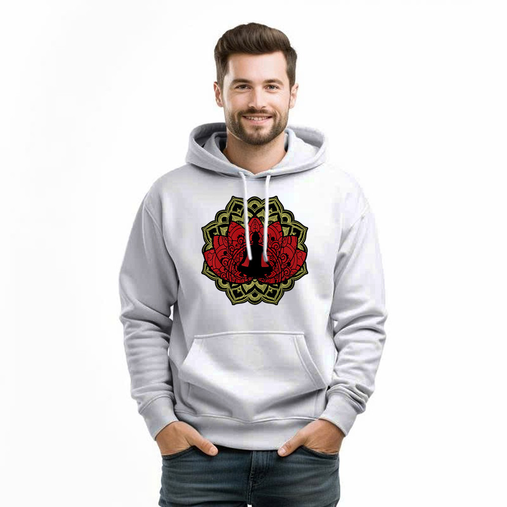 Yoga Red Lotus Flower Meditation Mandala Hoodie Mens Gifts For Yoga Teachers