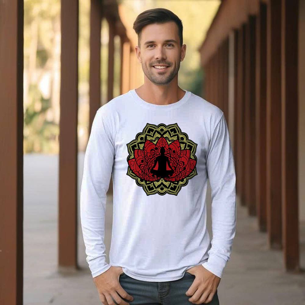 Yoga Red Lotus Flower Meditation Mandala Long Sleeve Shirt Mens Gifts For Yoga Teachers