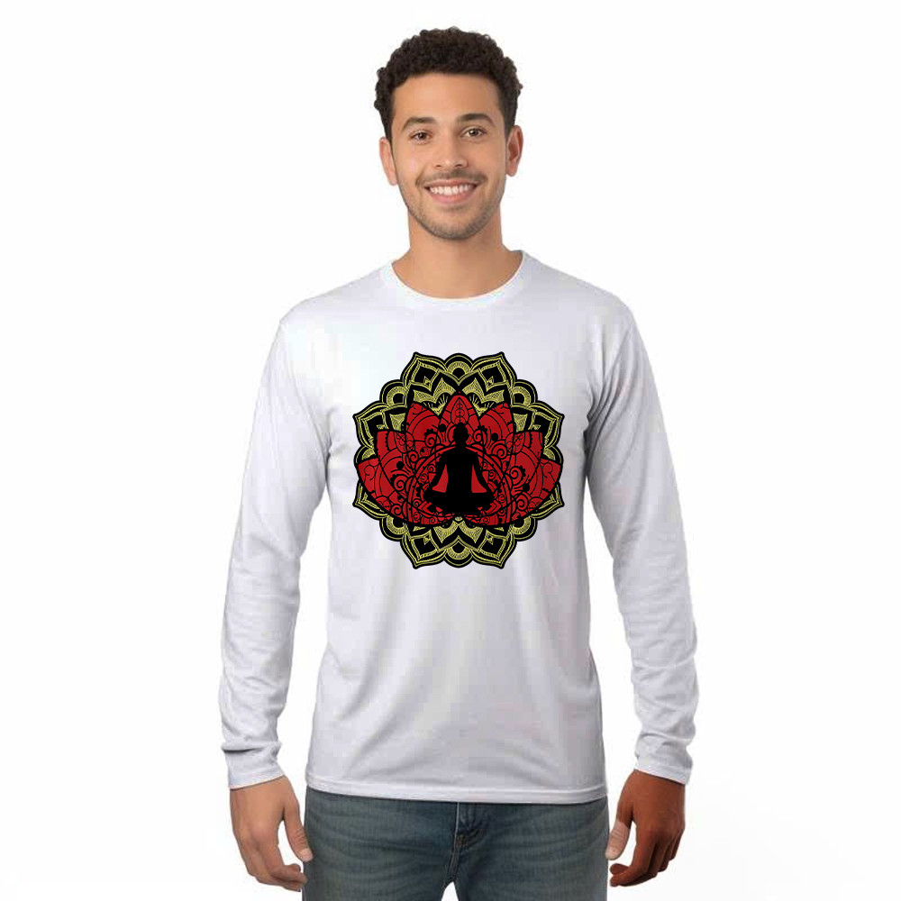 Yoga Red Lotus Flower Meditation Mandala Long Sleeve Shirt Mens Gifts For Yoga Teachers