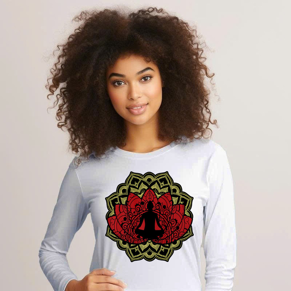 Yoga Red Lotus Flower Meditation Mandala Long Sleeve Shirt Mens Gifts For Yoga Teachers