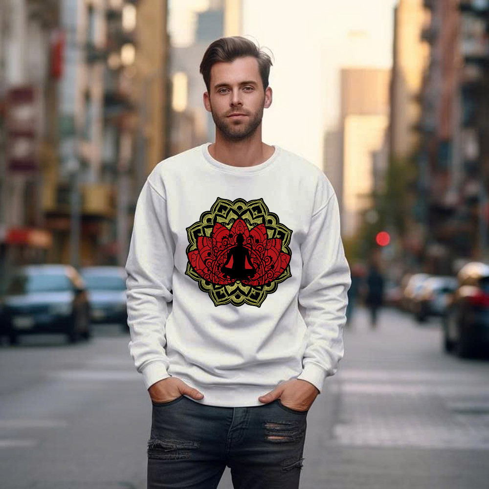 Yoga Red Lotus Flower Meditation Mandala Sweatshirt Mens Gifts For Yoga Teachers