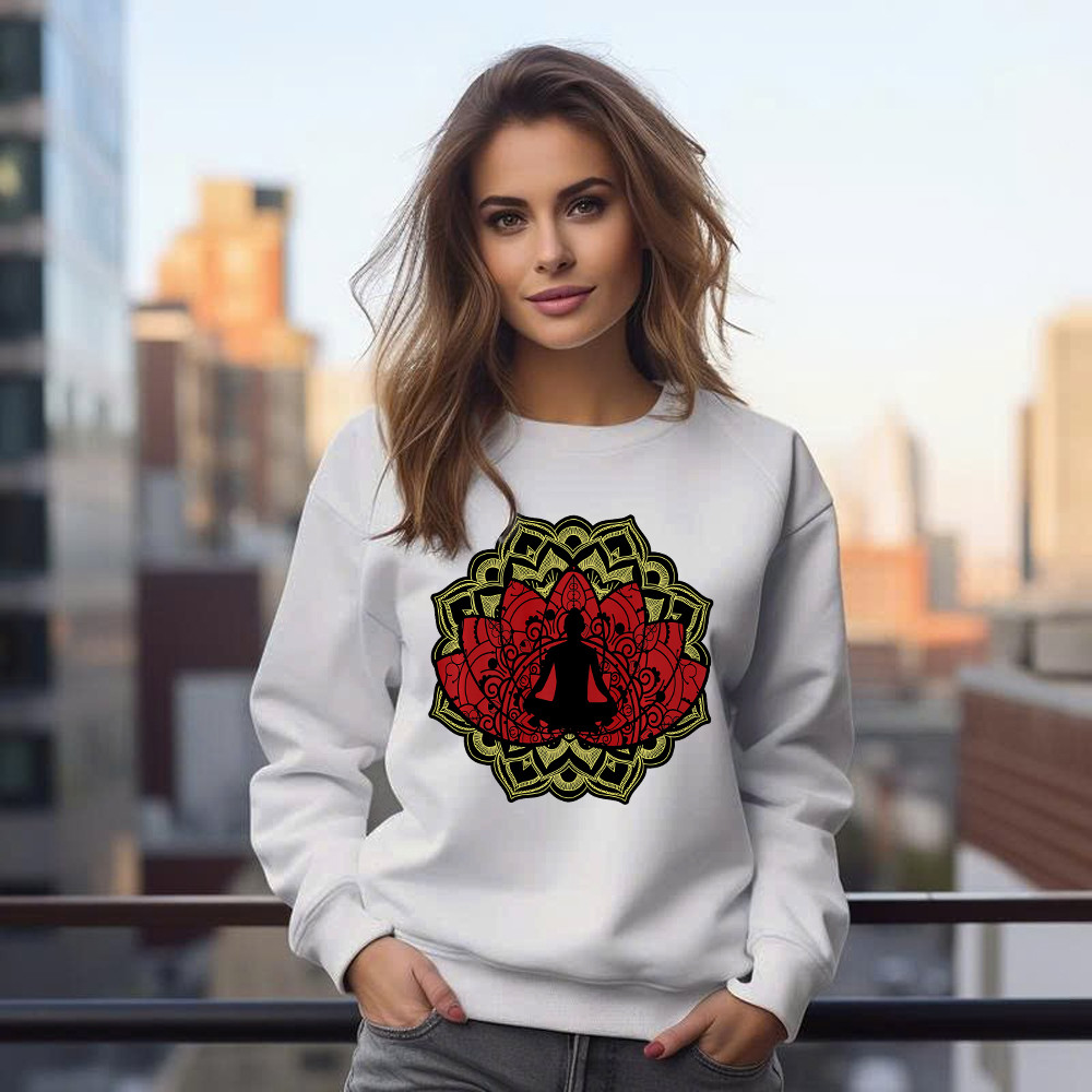 Yoga Red Lotus Flower Meditation Mandala Sweatshirt Mens Gifts For Yoga Teachers