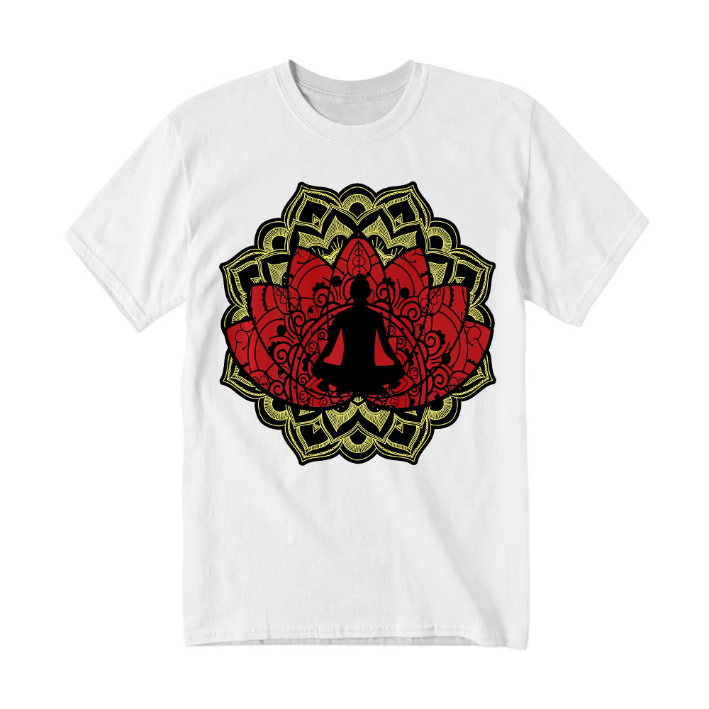 Yoga Red Lotus Flower Meditation Mandala T-Shirt Mens Gifts For Yoga Teachers