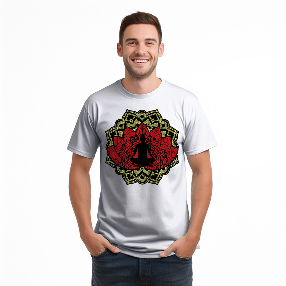 Yoga Red Lotus Flower Meditation Mandala T-Shirt Mens Gifts For Yoga Teachers
