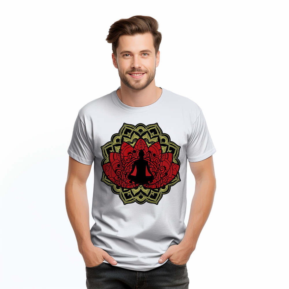 Yoga Red Lotus Flower Meditation Mandala T-Shirt Mens Gifts For Yoga Teachers