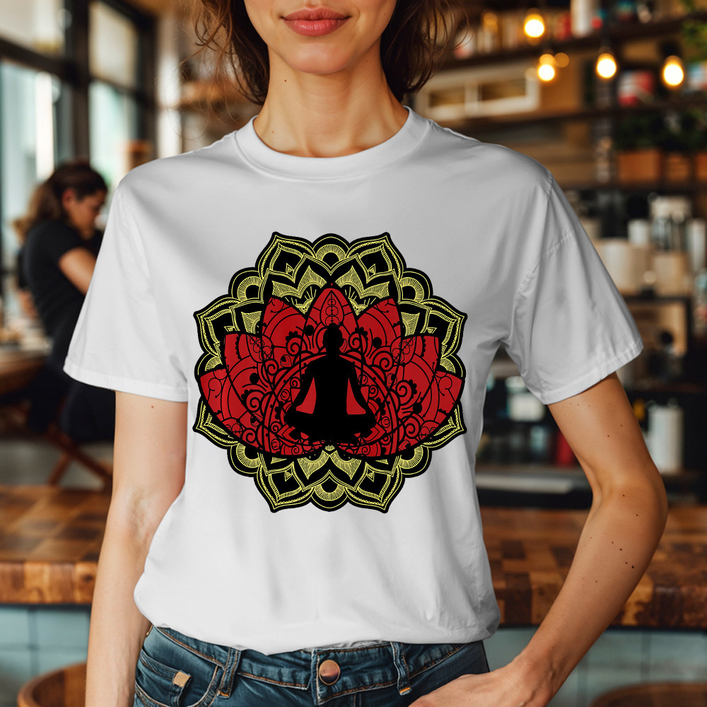 Yoga Red Lotus Flower Meditation Mandala T-Shirt Mens Gifts For Yoga Teachers