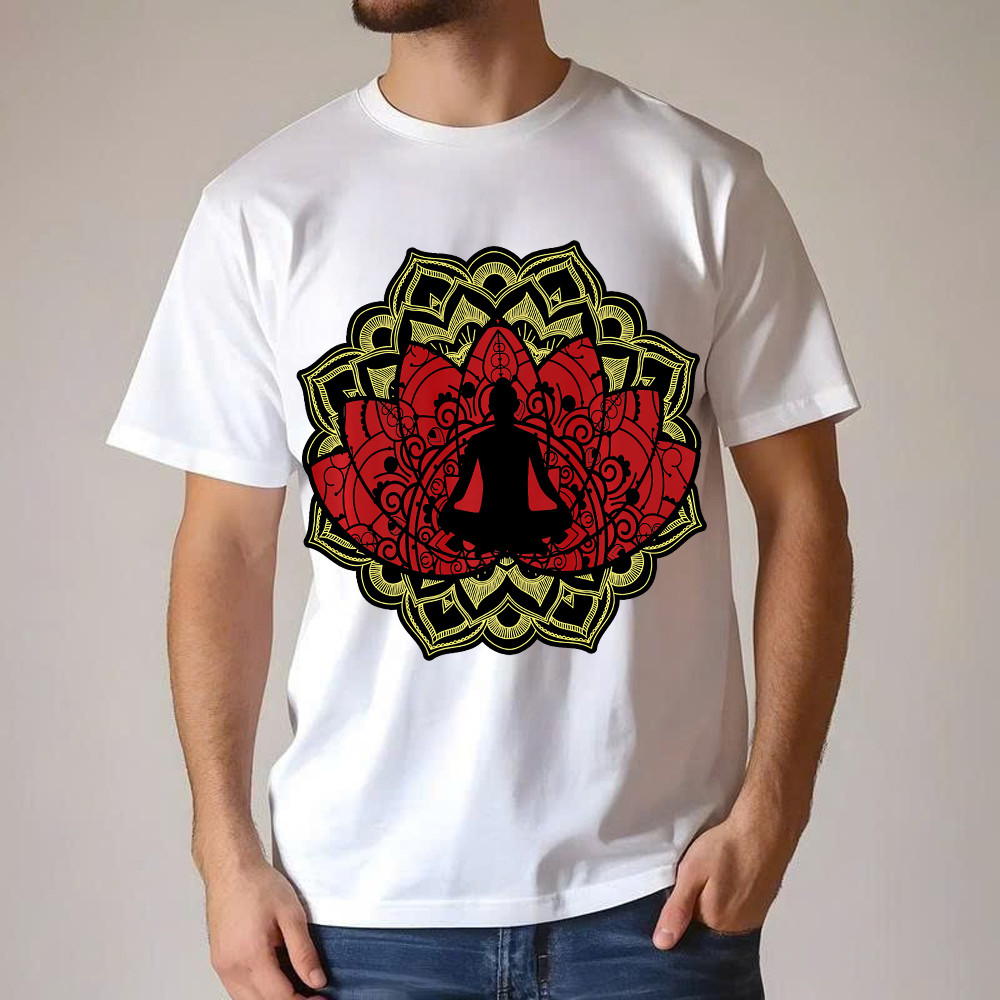 Yoga Red Lotus Flower Meditation Mandala T-Shirt Mens Gifts For Yoga Teachers